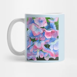 Pink and blue hydrangea watercolour painting Mug